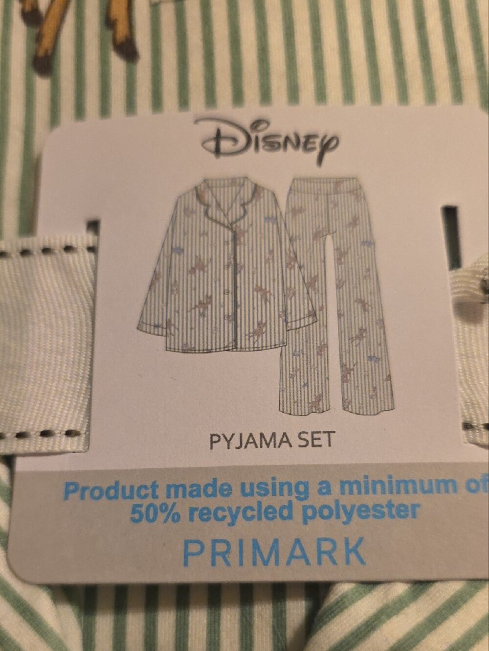 Disney x Primark Bambi Green Stripe Womens Pajama Set - XL - Picture 2 of 5